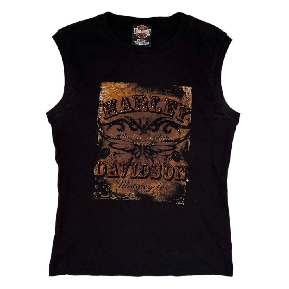 Harley Davidson Muscle Tee Live The Legend Black Bling Tank Top Vintage 07 Small